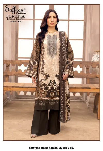 Saffron Femina Karachi Queen Vol 1 — Karachi Cotton Dress Material, Saffron Cotton wholesale from Surat — view 7