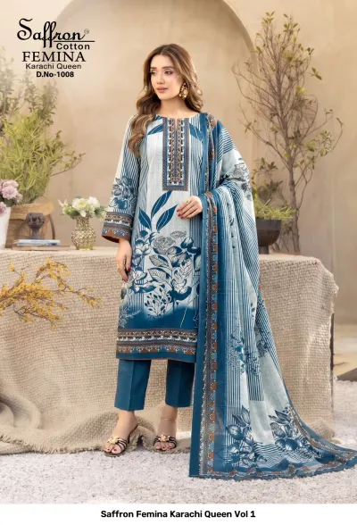 Saffron Femina Karachi Queen Vol 1 — Karachi Cotton Dress Material, Saffron Cotton wholesale from Surat — view 9