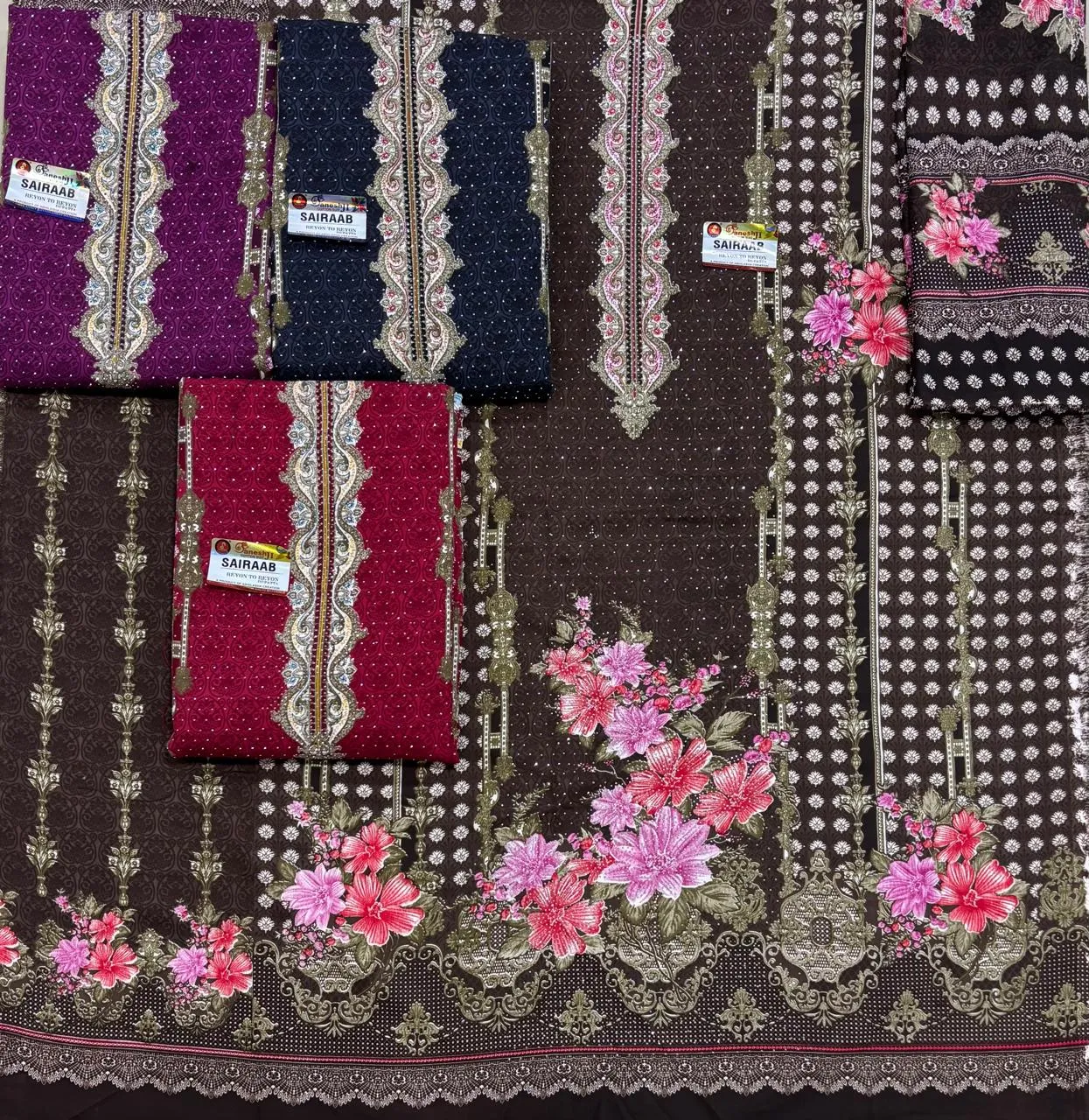 Sairaab Rayon Diamond Work — Rayon With Dimand, Unstitched Dress Materials, Sairaab wholesale from Surat — view 1