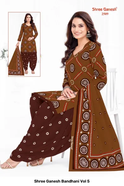 Shree Ganesh Bandhani Vol 5 — Pure Cotton Bandhani Printed, Readymade Suits, Shree Ganesh Print wholesale from Surat — view 5