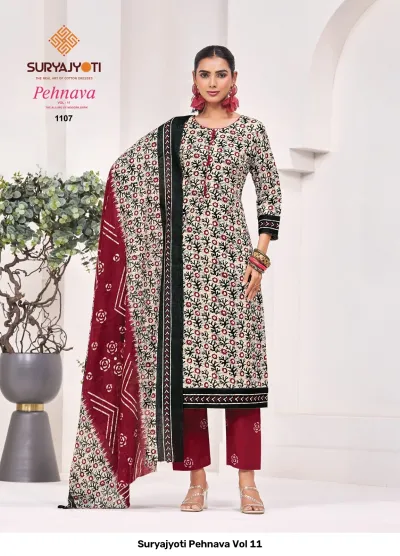Suryajyoti Pehnava Vol 11 — Pure Cambric Cotton Batik Printed, Readymade Suits, Suryajyoti wholesale from Surat — view 8