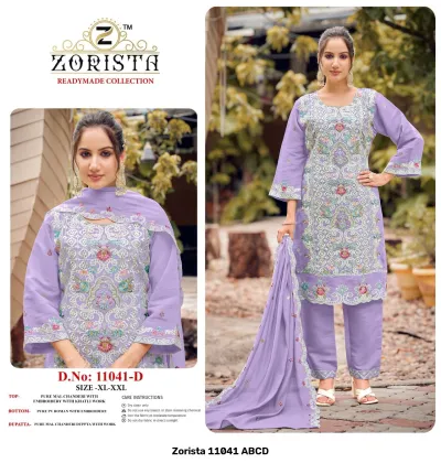 Zorista 11041 ABCD Vol D: Lavender salwar suit set with detailed thread embroidery and khatli work on Mal Chanderi fabric with matching dupatta.