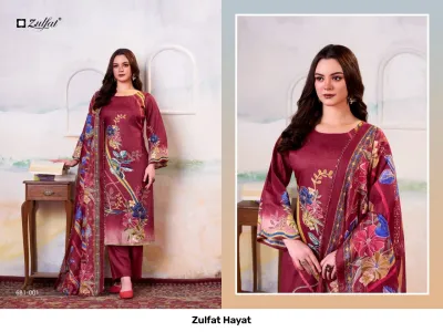 Zulfat Hayat design 2 of 6 — Pure Jam Cotton Semi Stitched Suits with print, handwork by Zulfat Designer Suits, wholesale Surat