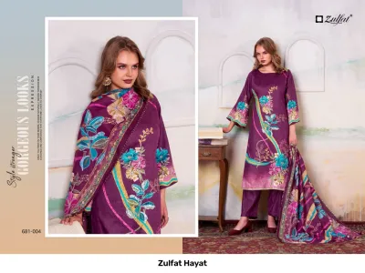 Zulfat Hayat design 5 of 6 — Pure Jam Cotton Semi Stitched Suits with print, handwork by Zulfat Designer Suits, wholesale Surat