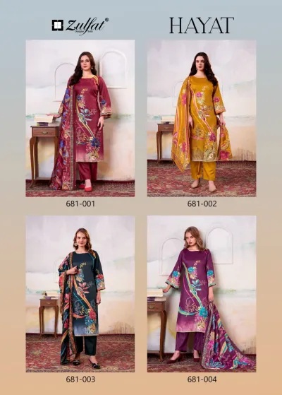 Zulfat Hayat design 6 of 6 — Pure Jam Cotton Semi Stitched Suits with print, handwork by Zulfat Designer Suits, wholesale Surat