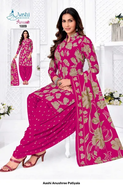 Aashi Anushree Patiyala grey and white floral printed salwar suit with matching dupatta.
