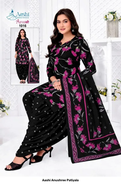 Aashi Anushree Patiyala black and pink floral printed salwar suit with contrasting dupatta.