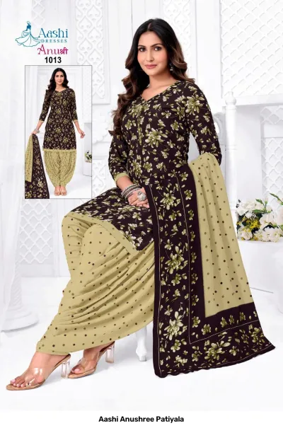 Aashi Anushree Patiyala black and beige floral printed salwar suit with polka dot patiala bottoms.