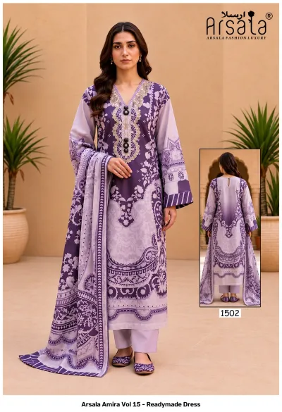 Arsala Amira Vol 15 - Readymade Dress design 3 of 8 — Pure Heavy Lawn Cotton Pakistani Readymade Suits by arsala, wholesale Surat