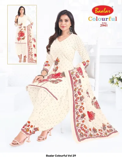 Baalar Colourful Vol 29 design 34 of 51 — Pure Cotton Karachi Cotton Dress Material with print by Baalar, wholesale Surat