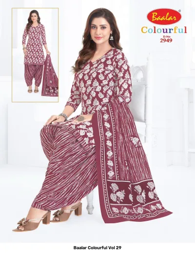Baalar Colourful Vol 29 design 42 of 51 — Pure Cotton Karachi Cotton Dress Material with print by Baalar, wholesale Surat