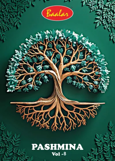 Baalar Pashmina Vol 8, catalog cover featuring a tree illustration with branding text.