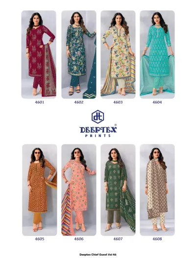 Deeptex Chief Guest Vol 46 design 17 of 18 — Heavy Cotton Unstitched Dress Materials with print by Deeptex Prints, wholesale Surat