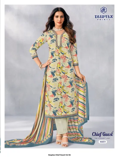 Deeptex Chief Guest Vol 46 design 4 of 18 — Heavy Cotton Unstitched Dress Materials with print by Deeptex Prints, wholesale Surat