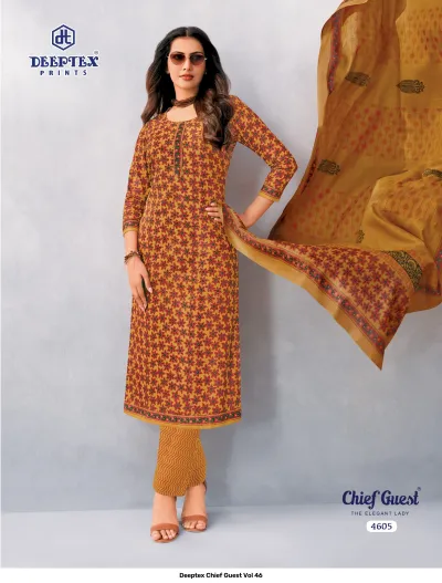 Deeptex Chief Guest Vol 46 design 6 of 18 — Heavy Cotton Unstitched Dress Materials with print by Deeptex Prints, wholesale Surat