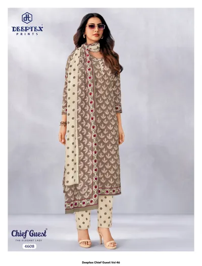 Deeptex Chief Guest Vol 46 design 9 of 18 — Heavy Cotton Unstitched Dress Materials with print by Deeptex Prints, wholesale Surat