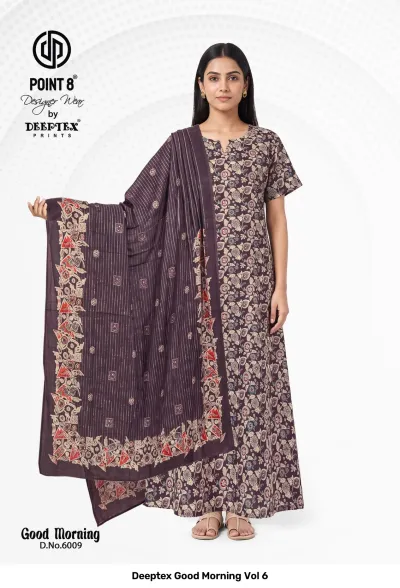 Deeptex Good Morning Vol 6: Beige cotton kurti dress featuring a small olive green floral bootie print.