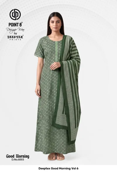 Deeptex Good Morning Vol 6: Purple cotton kurti dress featuring a white leafy pattern print.