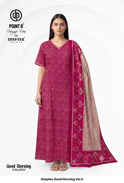 Deeptex Good Morning Vol 6: Maroon cotton kurti dress with a geometric circular pattern print and a button-placket detail.