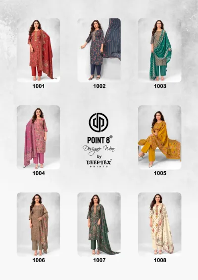 Deeptex MariGold Vol 1 catalog collage featuring various designs of printed salwar suits with dupattas.