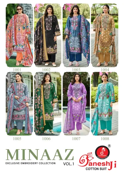 Ganeshji Minaaz Vol 1 design 10 of 10 — Soft Cotton Unstitched Dress Materials with print, embroidery by Ganeshji Cotton Suit, wholesale Surat