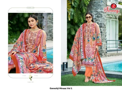 Ganeshji Minaaz Vol 1 design 2 of 10 — Soft Cotton Unstitched Dress Materials with print, embroidery by Ganeshji Cotton Suit, wholesale Surat