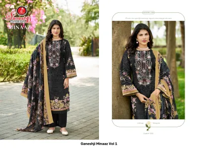 Ganeshji Minaaz Vol 1 design 3 of 10 — Soft Cotton Unstitched Dress Materials with print, embroidery by Ganeshji Cotton Suit, wholesale Surat
