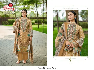 Ganeshji Minaaz Vol 1 design 5 of 10 — Soft Cotton Unstitched Dress Materials with print, embroidery by Ganeshji Cotton Suit, wholesale Surat