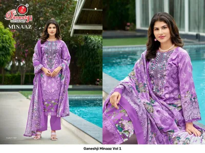 Ganeshji Minaaz Vol 1 design 8 of 10 — Soft Cotton Unstitched Dress Materials with print, embroidery by Ganeshji Cotton Suit, wholesale Surat