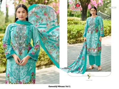Ganeshji Minaaz Vol 1 design 9 of 10 — Soft Cotton Unstitched Dress Materials with print, embroidery by Ganeshji Cotton Suit, wholesale Surat