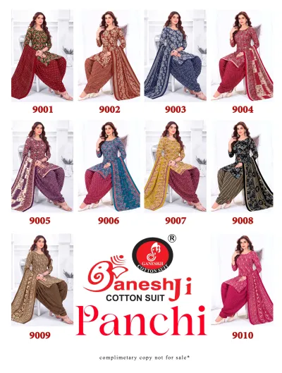 Ganeshji Panchi Vol 9: catalog cover page displaying a collage of ten various cotton salwar suit designs.