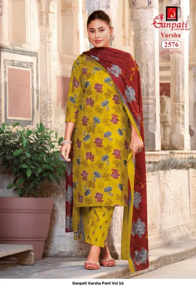 Ganpati Varsha Pant Vol 16 design 11 of 14 — Pure Cotton Unstitched Dress Materials with print by Ganpati Cotton Suit, wholesale Surat