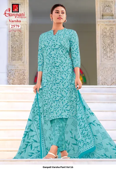 Ganpati Varsha Pant Vol 16 design 12 of 14 — Pure Cotton Unstitched Dress Materials with print by Ganpati Cotton Suit, wholesale Surat