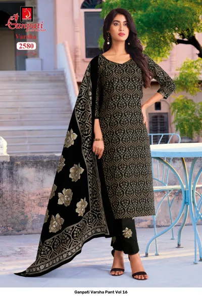 Ganpati Varsha Pant Vol 16 design 13 of 14 — Pure Cotton Unstitched Dress Materials with print by Ganpati Cotton Suit, wholesale Surat