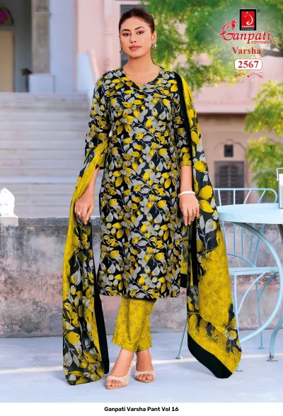 Ganpati Varsha Pant Vol 16 design 3 of 14 — Pure Cotton Unstitched Dress Materials with print by Ganpati Cotton Suit, wholesale Surat