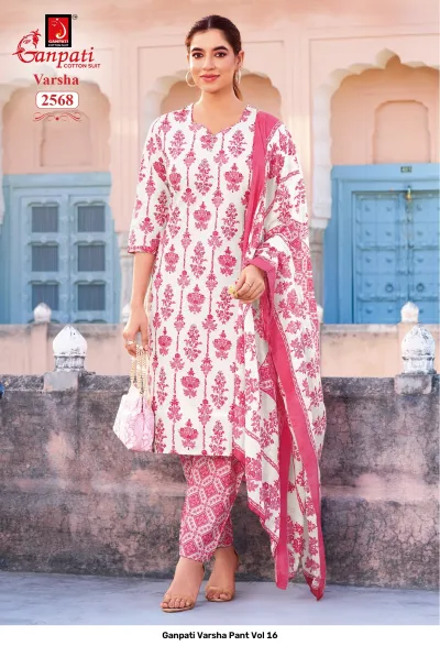 Ganpati Varsha Pant Vol 16 design 4 of 14 — Pure Cotton Unstitched Dress Materials with print by Ganpati Cotton Suit, wholesale Surat