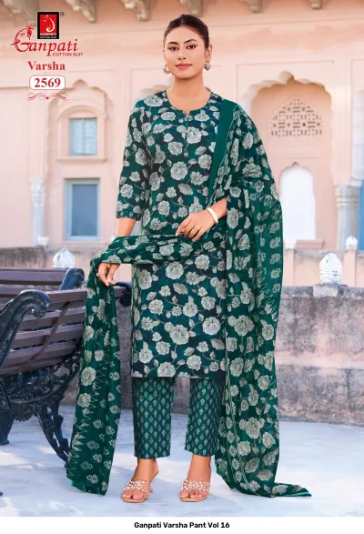 Ganpati Varsha Pant Vol 16 design 5 of 14 — Pure Cotton Unstitched Dress Materials with print by Ganpati Cotton Suit, wholesale Surat