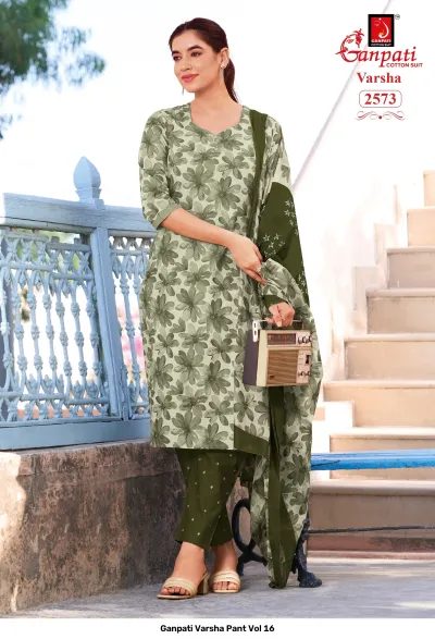 Ganpati Varsha Pant Vol 16 design 8 of 14 — Pure Cotton Unstitched Dress Materials with print by Ganpati Cotton Suit, wholesale Surat
