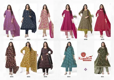 Kundan Anarkali Vol 4 design 14 of 14 — Heavy Cotton Readymade Suits with print by Kundan, wholesale Surat