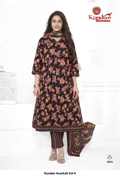 Kundan Anarkali Vol 4 design 5 of 14 — Heavy Cotton Readymade Suits with print by Kundan, wholesale Surat
