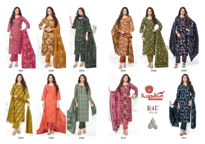Kundan K4U Vol 35: Catalog collage showing 11 various printed salwar suit designs.