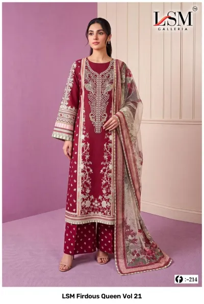 LSM Firdous Queen Vol 21 design 3 of 8 — PURE HEAVY LAWN Karachi Cotton Dress Material by LSM, wholesale Surat