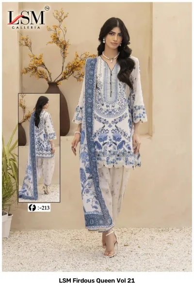 LSM Firdous Queen Vol 21 design 6 of 8 — PURE HEAVY LAWN Karachi Cotton Dress Material by LSM, wholesale Surat