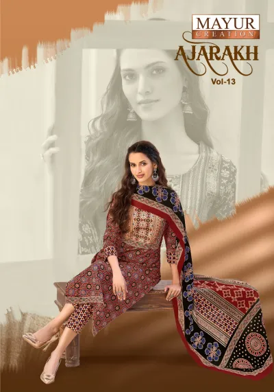Mayur Ajarakh Vol 13, catalog cover showcasing a model in a printed salwar suit.
