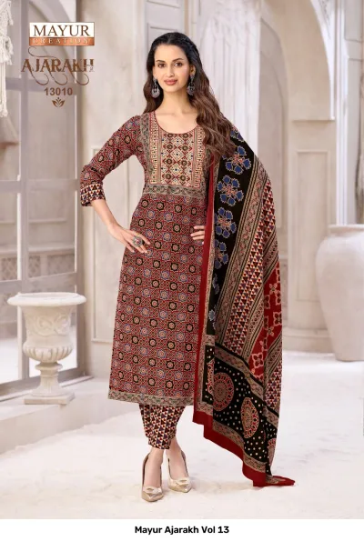 Mayur Ajarakh Vol 13, maroon and black printed salwar suit, traditional block print patterns.