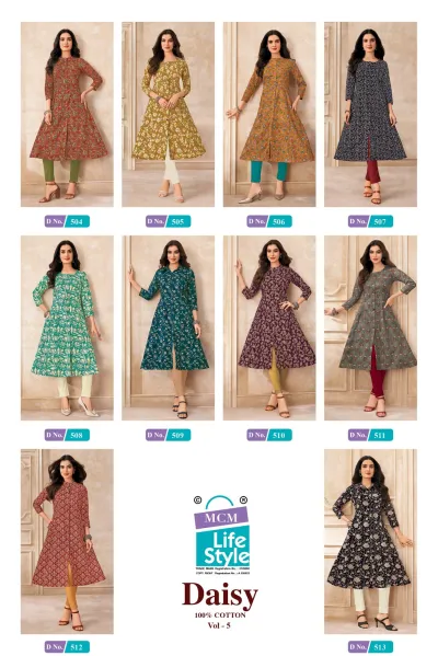 MCM Daisy Vol 5 design 12 of 12 — Heavy Cotton Kurtis Catalog with print by MCM Lifestyle, wholesale Surat