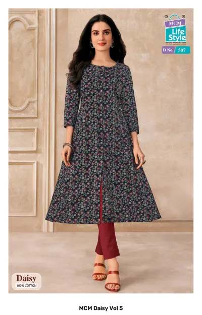 MCM Daisy Vol 5 design 3 of 12 — Heavy Cotton Kurtis Catalog with print by MCM Lifestyle, wholesale Surat