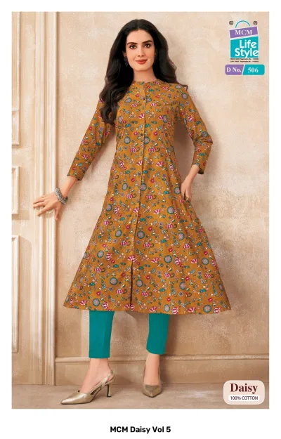 MCM Daisy Vol 5 design 4 of 12 — Heavy Cotton Kurtis Catalog with print by MCM Lifestyle, wholesale Surat