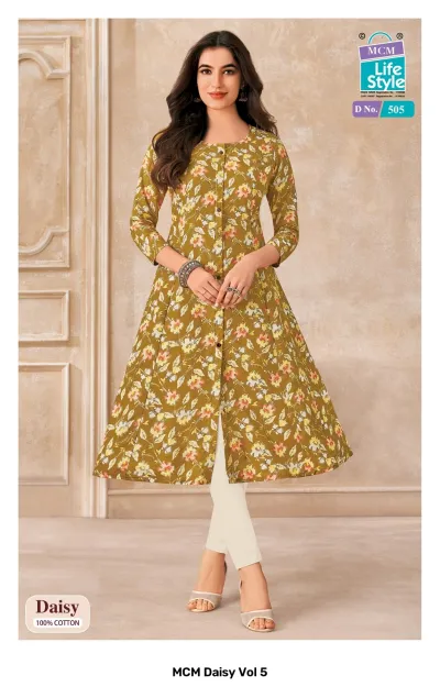 MCM Daisy Vol 5 design 5 of 12 — Heavy Cotton Kurtis Catalog with print by MCM Lifestyle, wholesale Surat