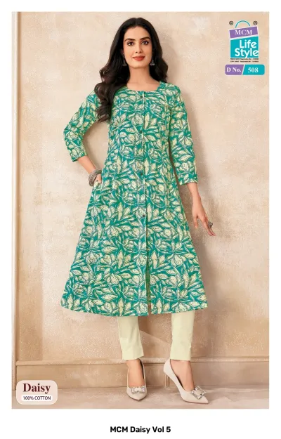 MCM Daisy Vol 5 design 6 of 12 — Heavy Cotton Kurtis Catalog with print by MCM Lifestyle, wholesale Surat